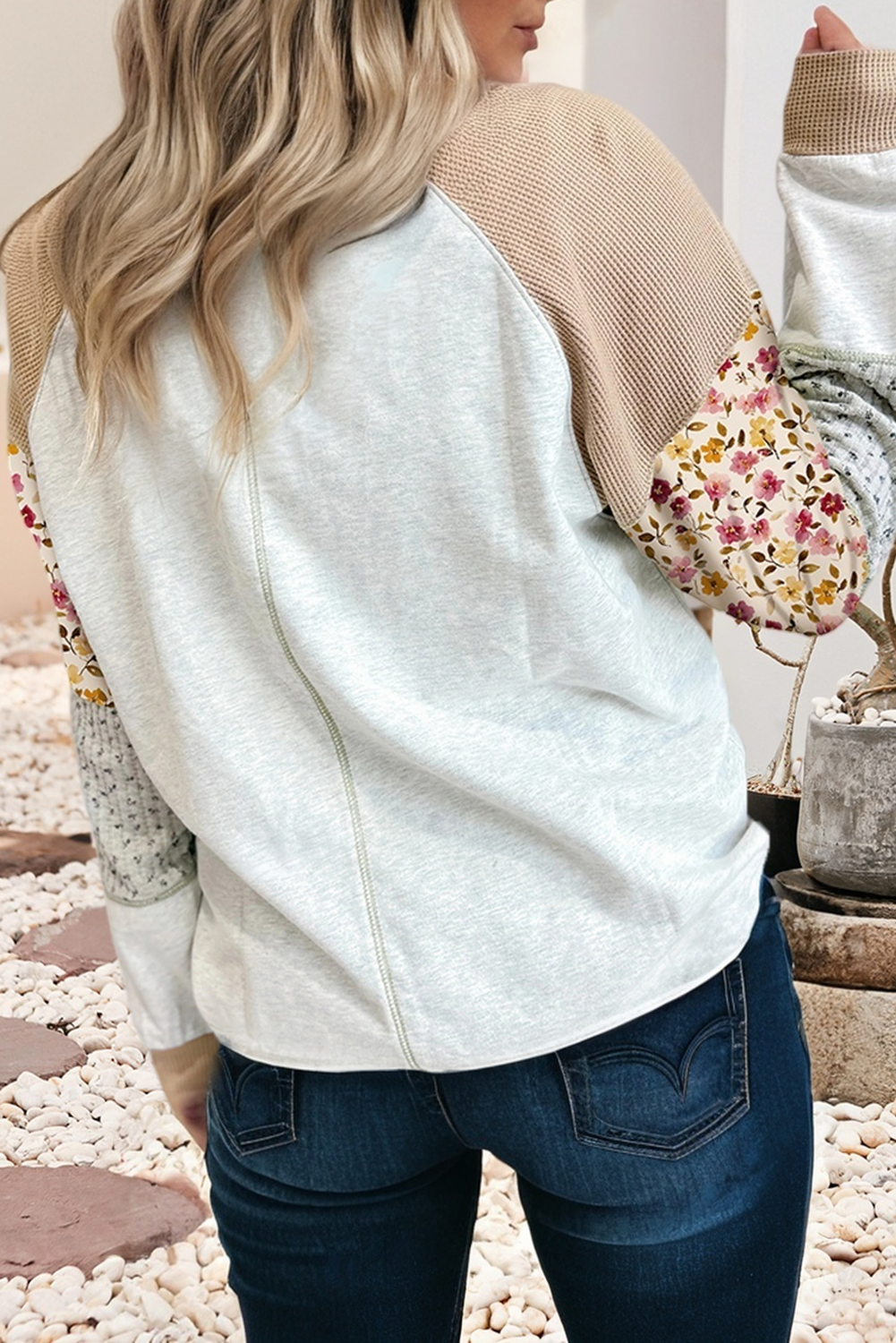 Mixed Raglan Sleeve Patchwork Pullover Top