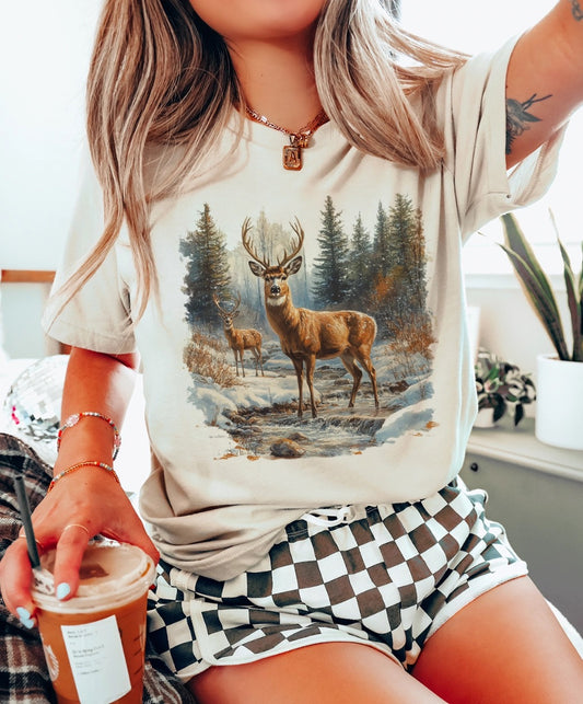 Retro Deer Scene Graphic
