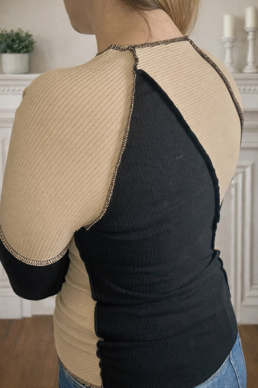 Irregular Color Block Rib Knit Top