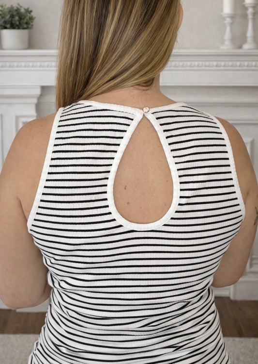 Striped Print Ribbed Knit Sleeveless Top