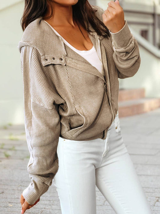Waffle Zip Up Hooded Jacket