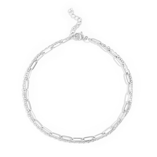 2 Row Stainless Steel Loop and Paperclip Chain Anklet