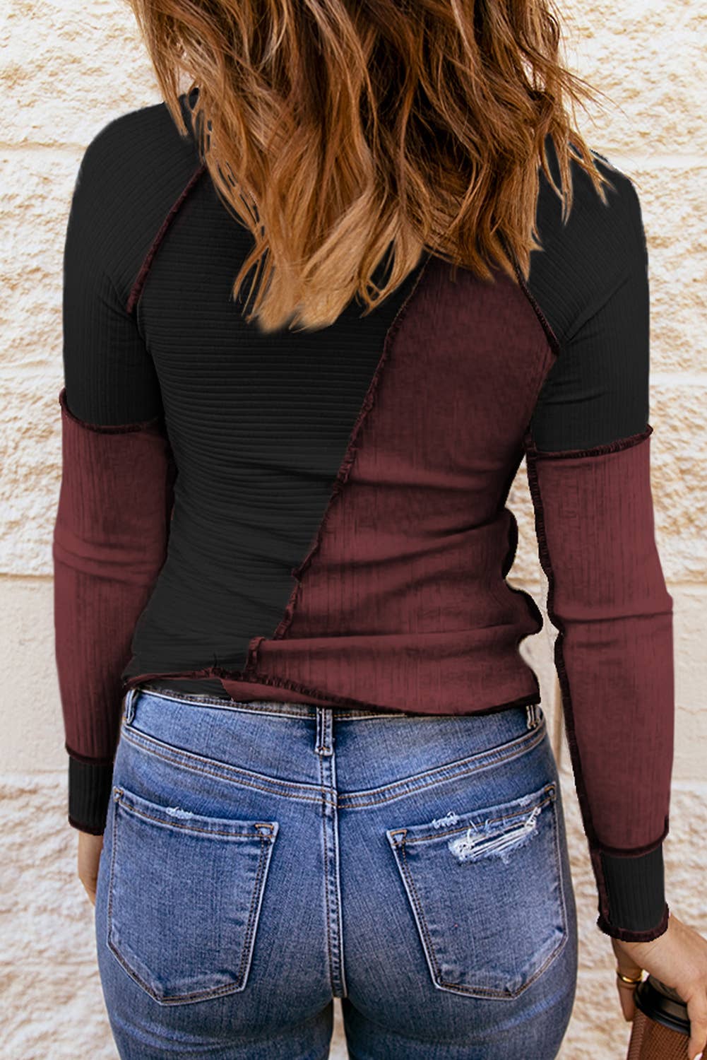 Irregular Color Block Rib Knit Top