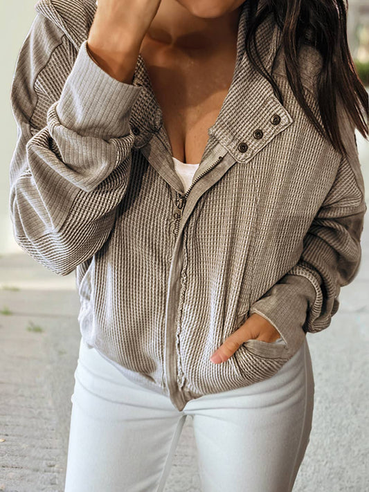 Waffle Zip Up Hooded Jacket