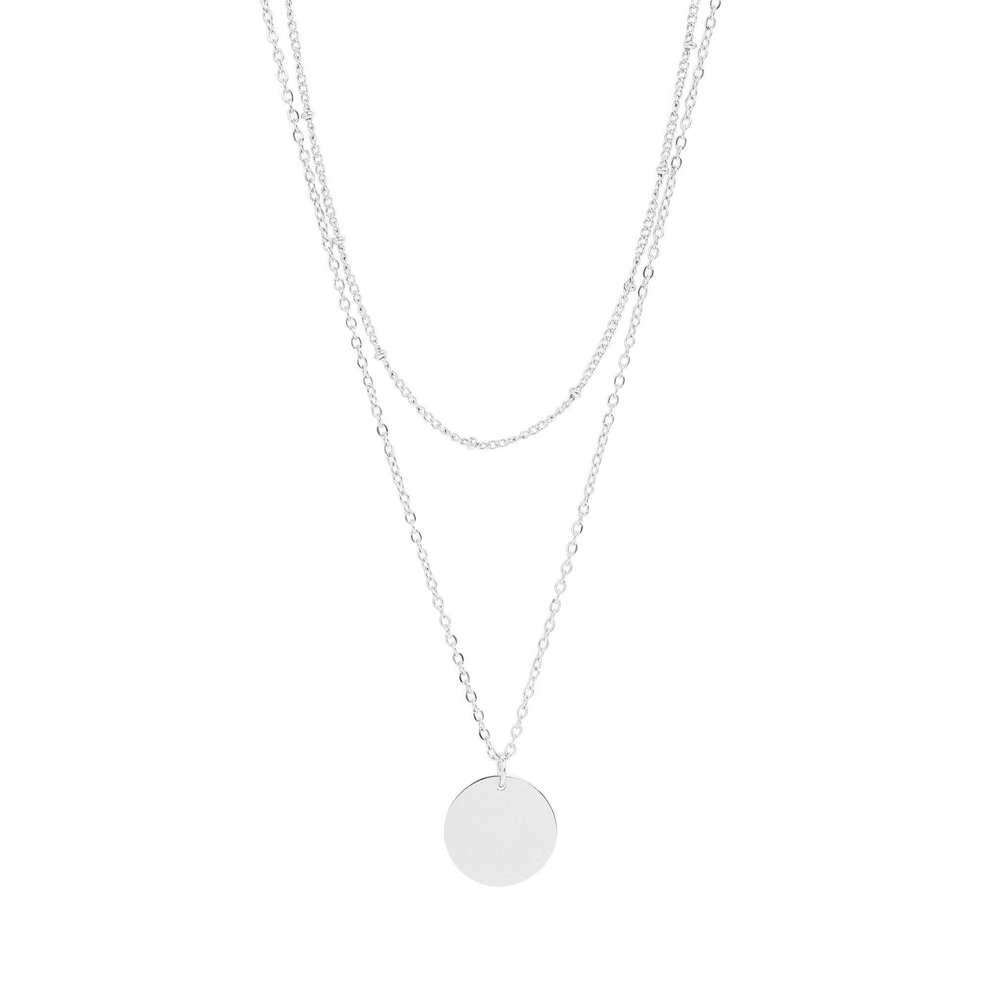18K Gold PVD Stainless Steel Loop and Satellite Chain Blank Disk Layered Necklace