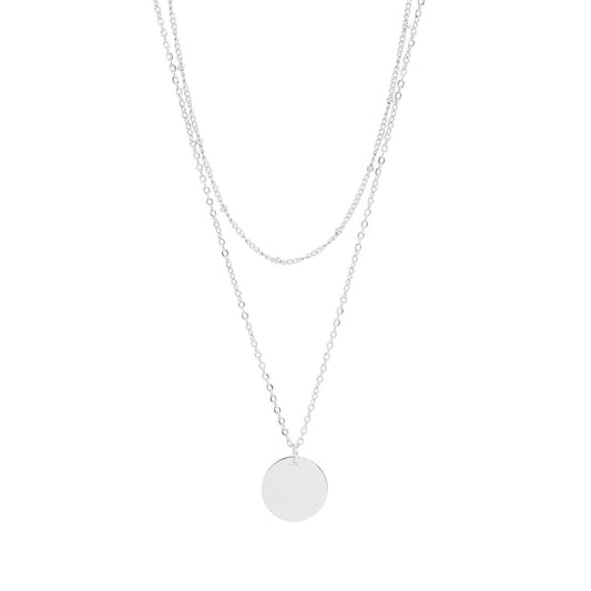 18K Gold PVD Stainless Steel Loop and Satellite Chain Blank Disk Layered Necklace