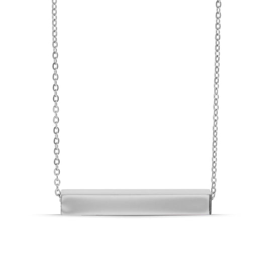Square 4 Sided Horizontal Bar Polished Stainless Steel Necklace