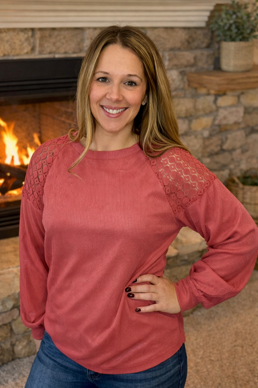 Lace Long Sleeve Textured Pullover