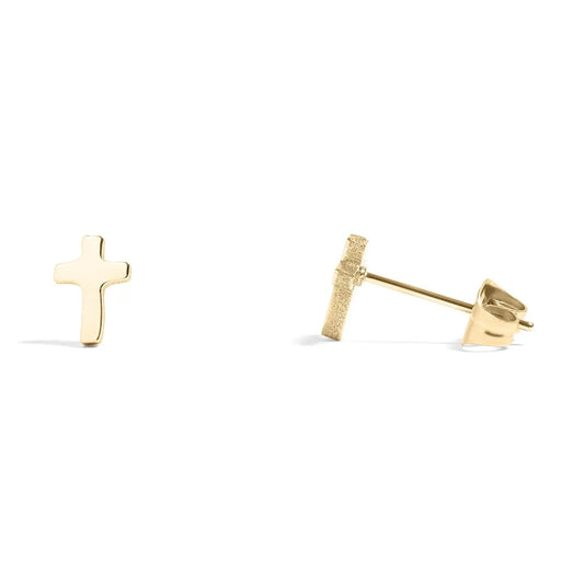 18K Gold Pvd Stainless Steel Cross Stud Earrings