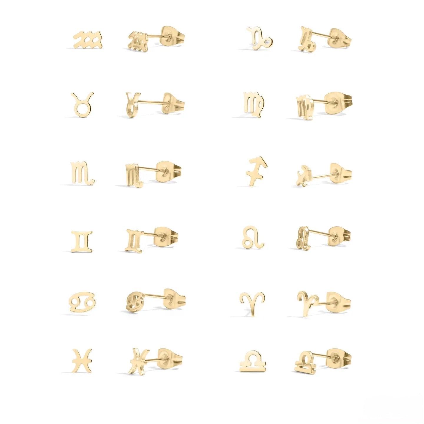 18K Gold Pvd Stainless Steel Zodiac Stud Earrings