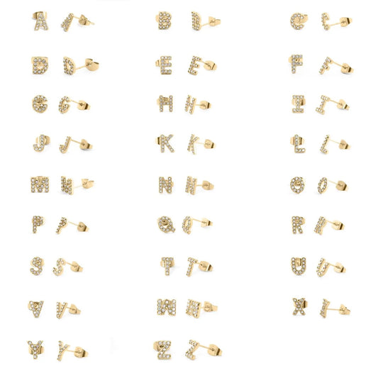 18K Gold Pvd Stainless Steel Initial Stud Earring