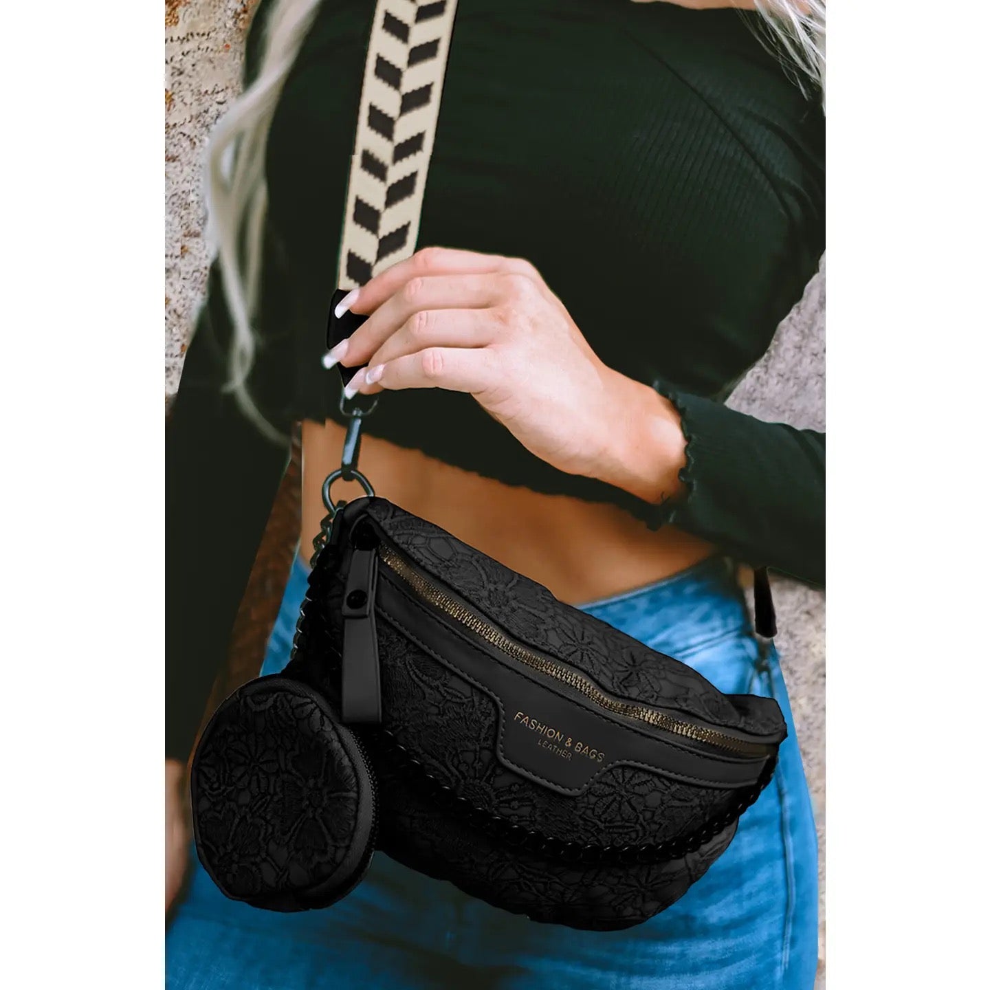 Colorblock Strap Chain Shoulder Bag with Coin Purse