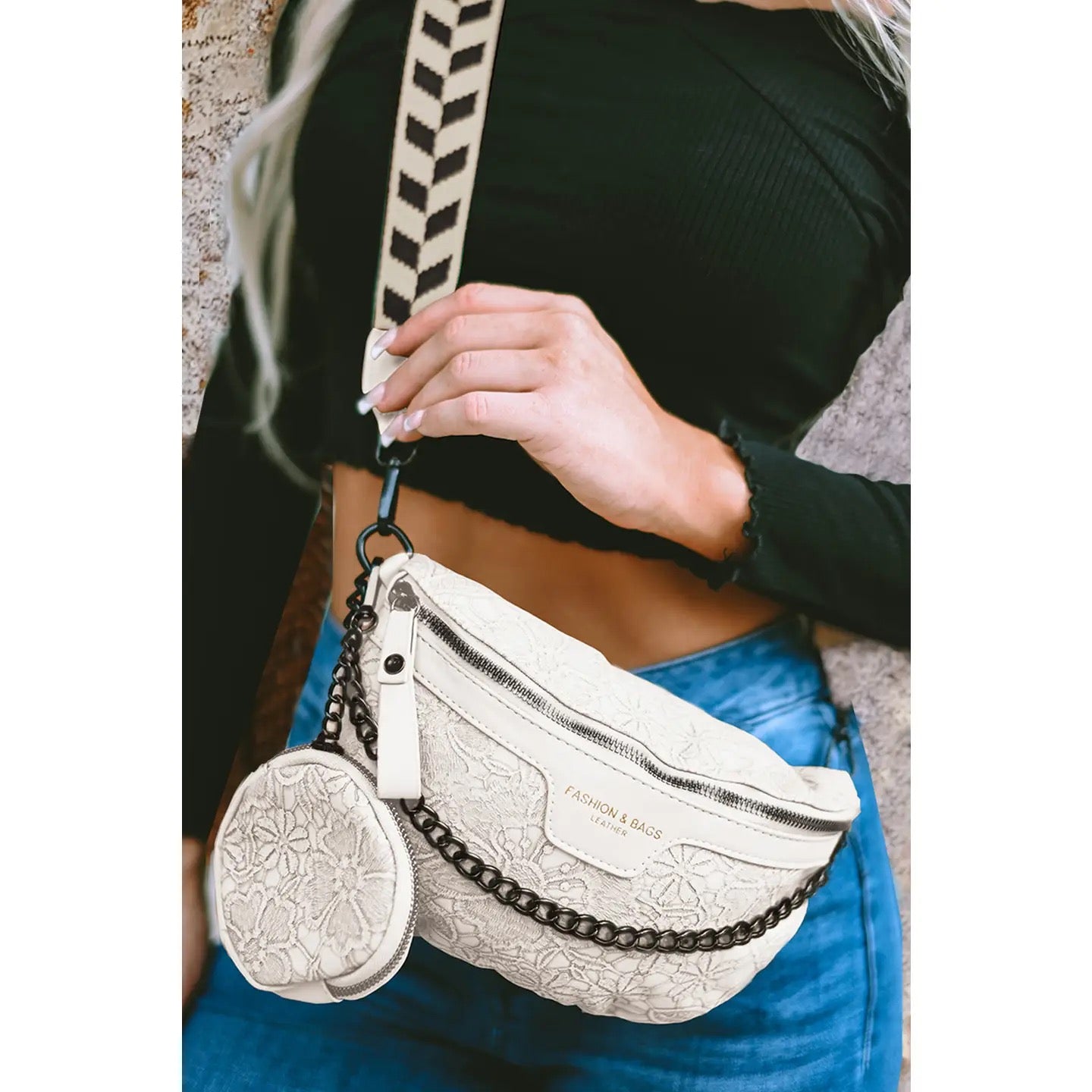 Colorblock Strap Chain Shoulder Bag with Coin Purse
