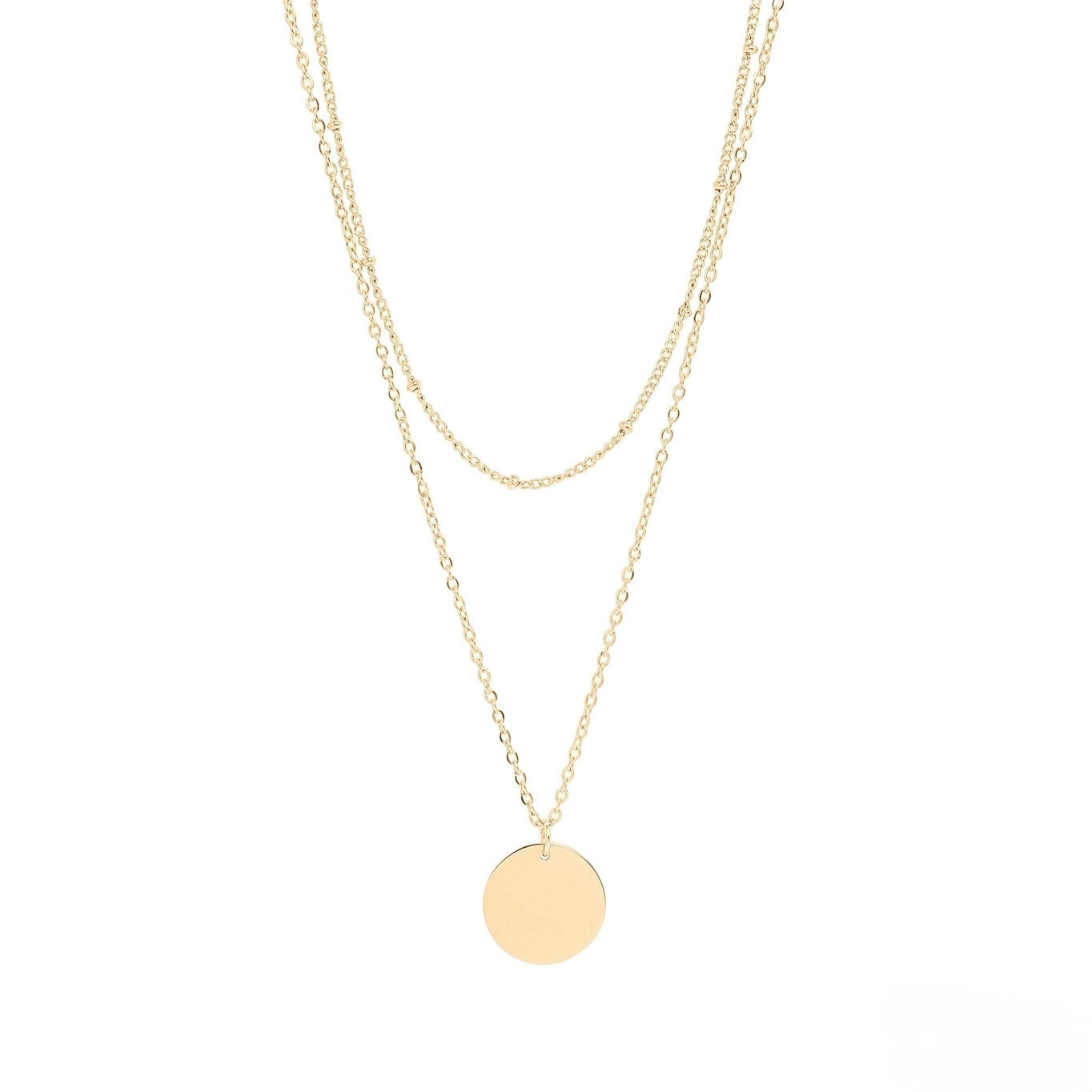 18K Gold PVD Stainless Steel Loop and Satellite Chain Blank Disk Layered Necklace