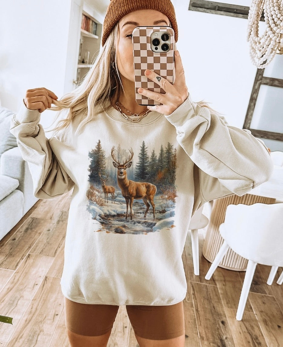 Retro Deer Scene Graphic