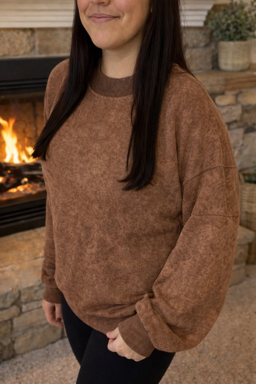 Solid Color Drop Shoulder Crew Neck Pullover Sweatshirt