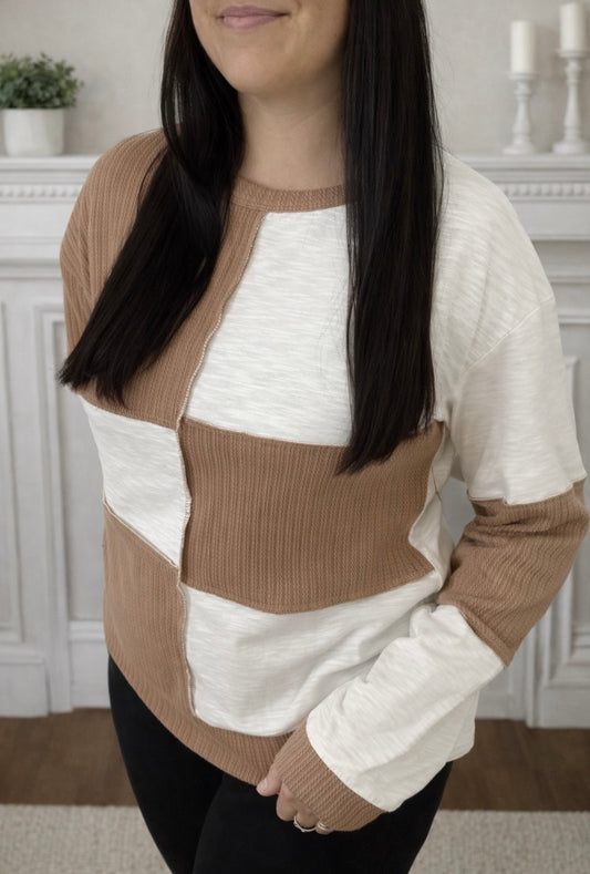 Color block Checkered Seamed Knitted Sweater