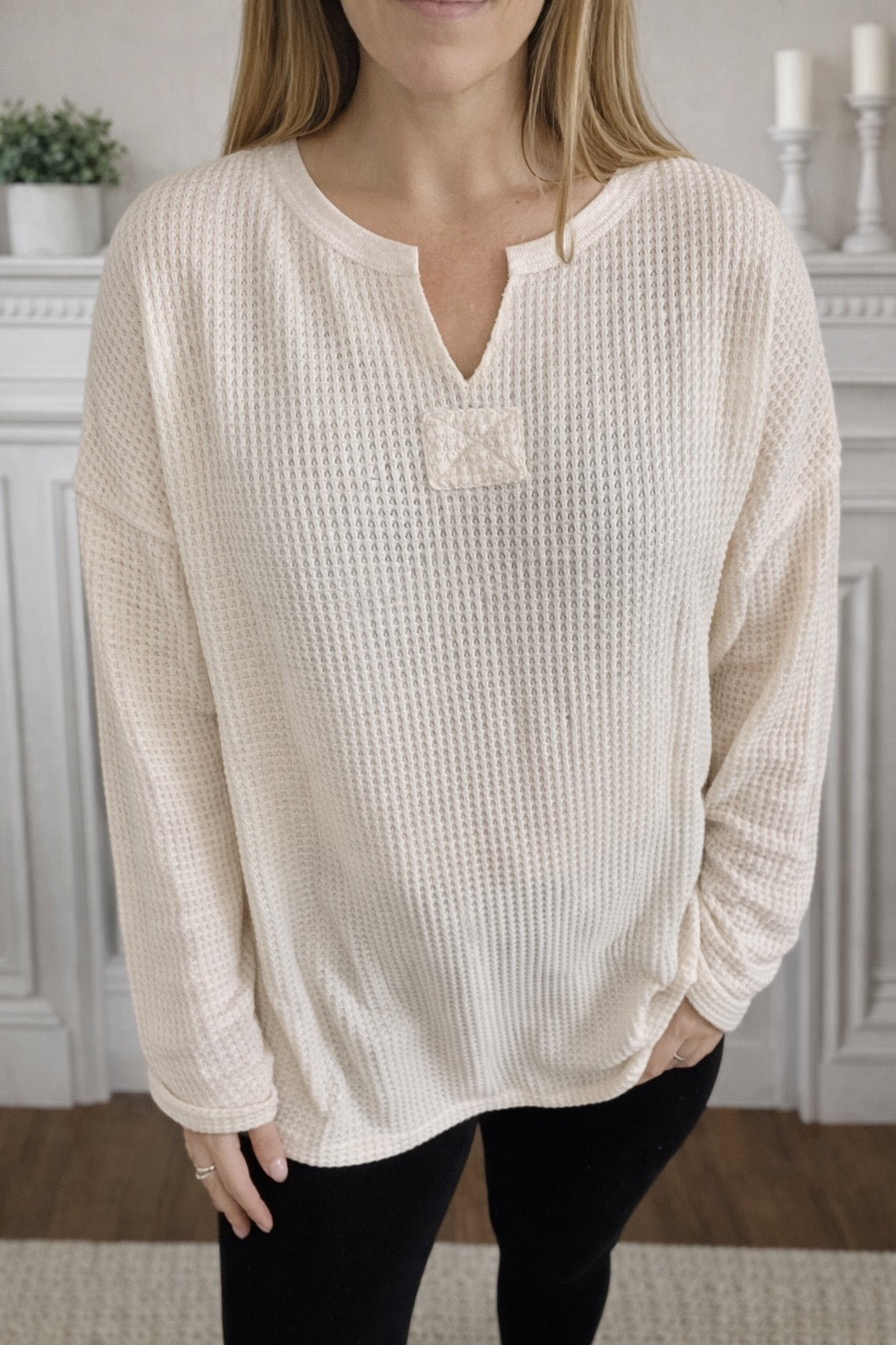 Waffle Knit Loose Long Sleeve Top